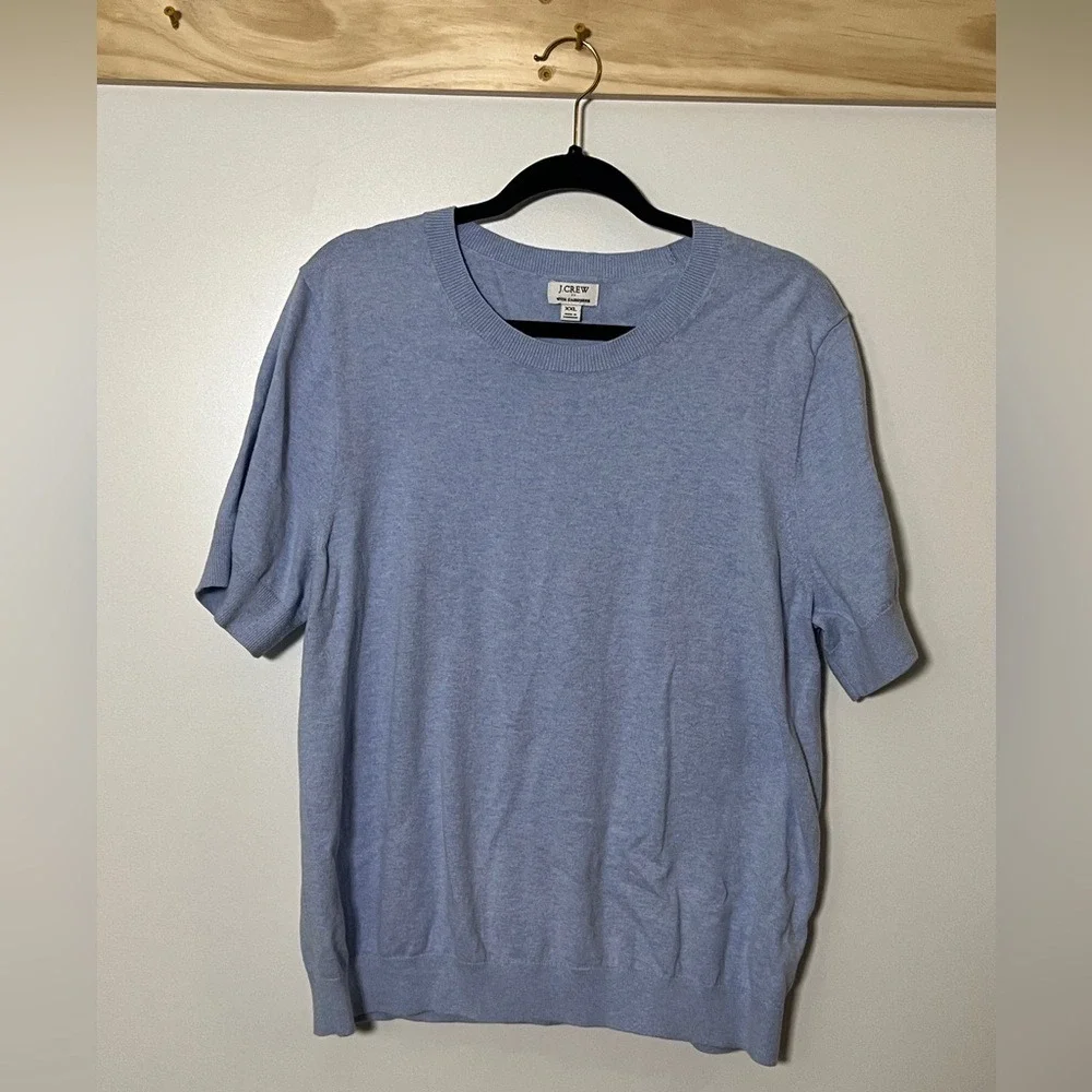 J. Crew Short Sleeve Top Light Blue Casual Women Size XXL Cotton Cashmere